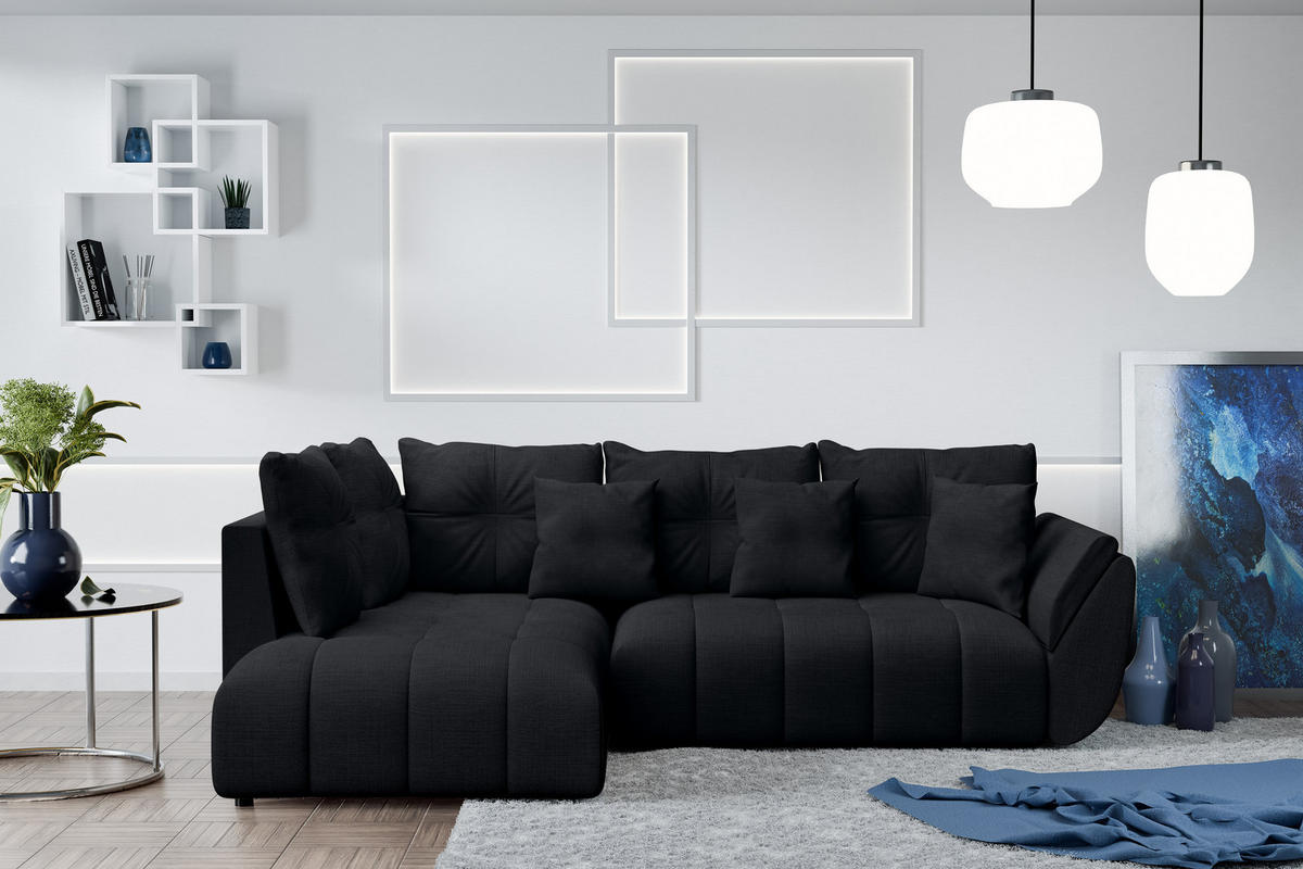 ECKSOFA L Form Corleone Schwarz 266/182/91 cm mit Schlaffunktion - Schwarz, Kunststoff/Textil (266/182cm) - AX Living