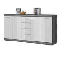 SIDEBOARD weiß Hochglanz und Rauchsilber grau 165 cm, Anrichte 4-türig, 4 Schubladen - Weiß Hochglanz/Silberfarben, Holzwerkstoff/Kunststoff (165/85/37cm) - Inn.Furn