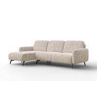 ECKSOFA FEBE 4-Sitzer LINKS, cremefarbener Chenille-Stoff - Creme/Schwarz, Holz/Textil (264/157cm) - Wozimo