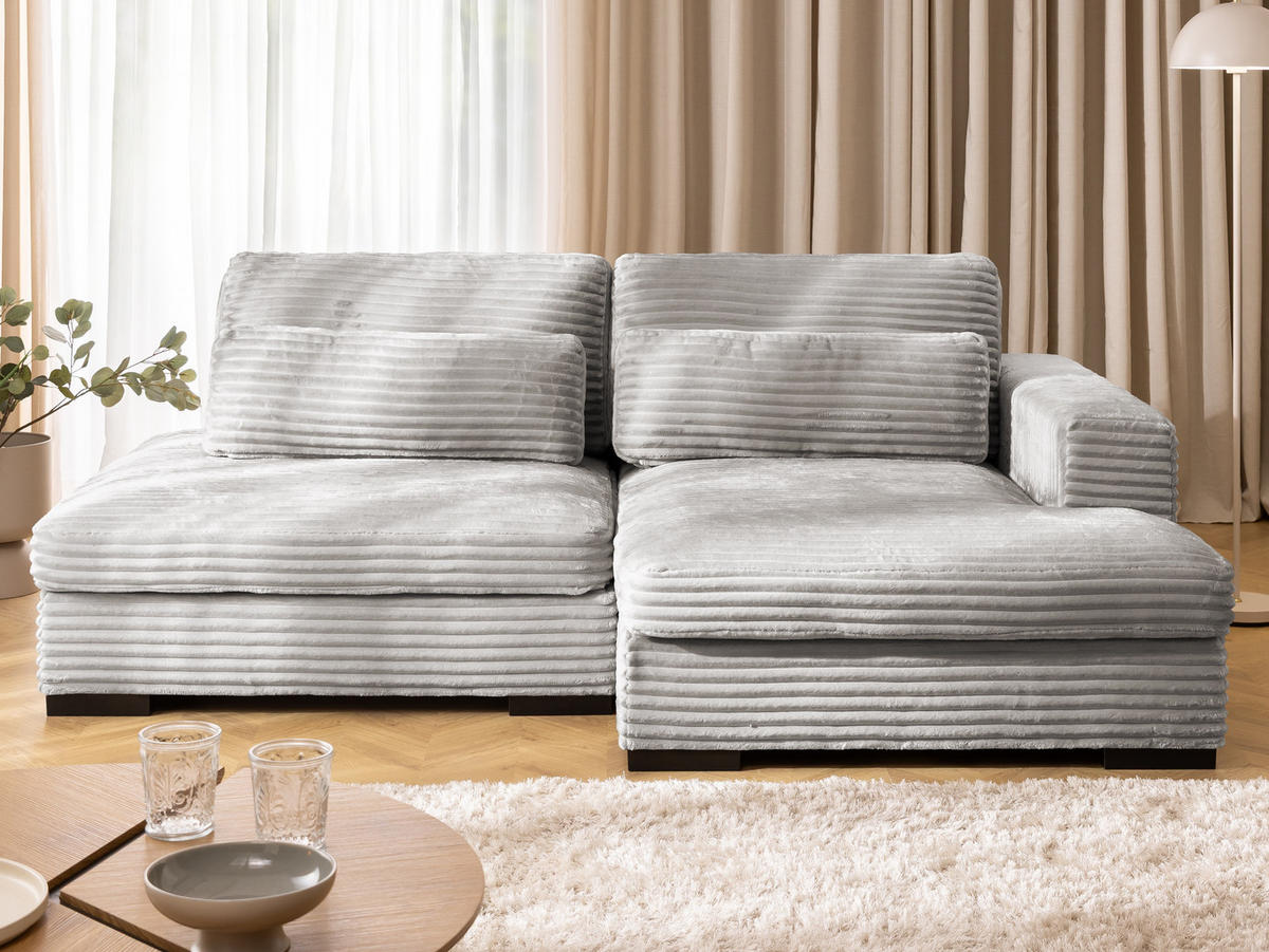 ECKSOFA Wolke mit tiefer Sitzfläche, Schlaffunktion und praktischem Bettkasten aus weichem Taupe Cordstoff - Taupe/Schwarz, Holz/Kunststoff (225/162cm) - S-Style