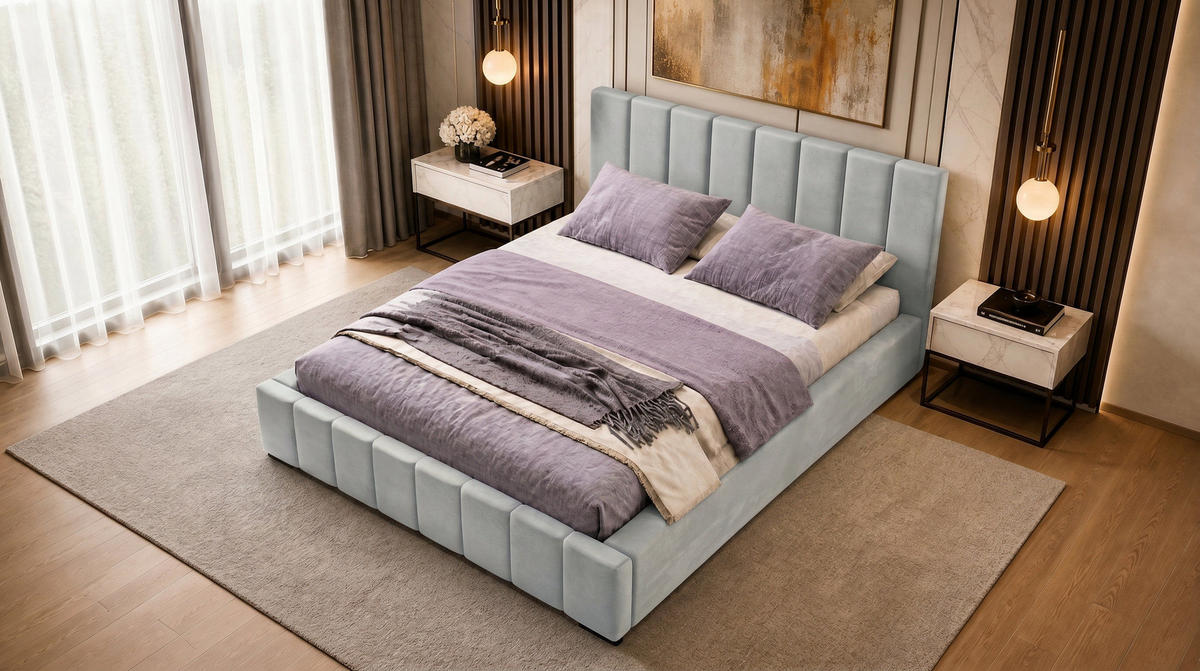 POLSTERBETT 200x200 cm, Nero, Doppelbett mit Bettkasten, Lattenrost aus Holz, Velourstoff, Silbern - Silberfarben, Holz/Kunststoff (200/200cm) - Marpur