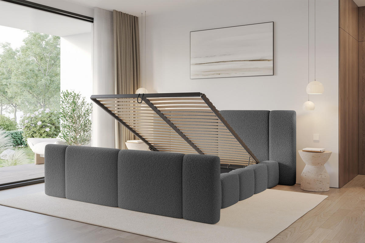 POLSTERBETT mit Bettkasten, Fußteil und Lattenrost, Boxbett ohne Matratze - NILO-Z 160x200 Grau - Grau, Holzwerkstoff/Textil (160/200cm) - ALTDECOR
