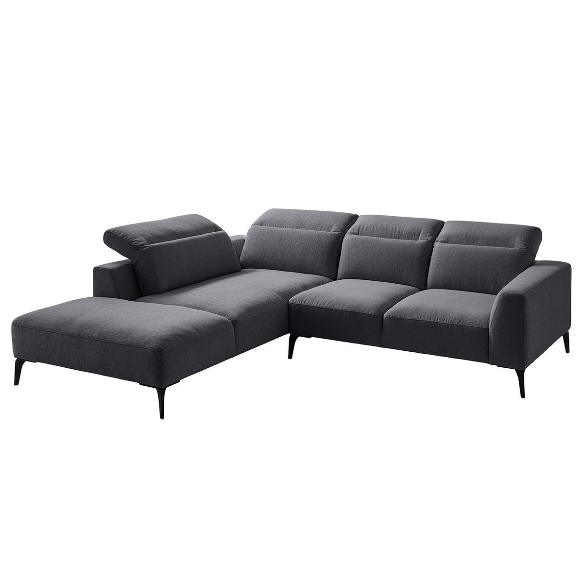 ECKSOFA mit Ottomane - Schwarz/Grau, Textil/Metall (263/238cm) - home24