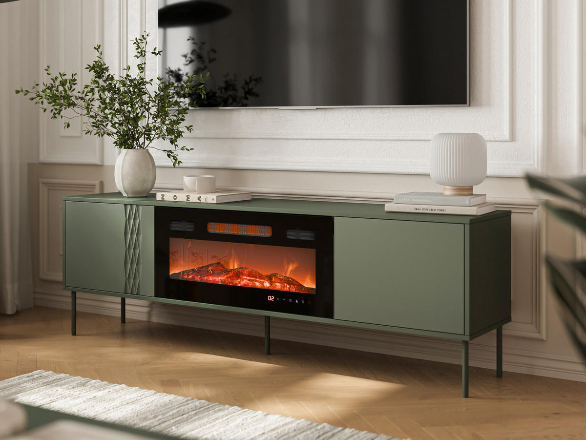 TV-LOWBOARD Tresse 180 EF mit Kamin - Grün, Holzwerkstoff/Metall (180/55/40cm) - MIRJAN24