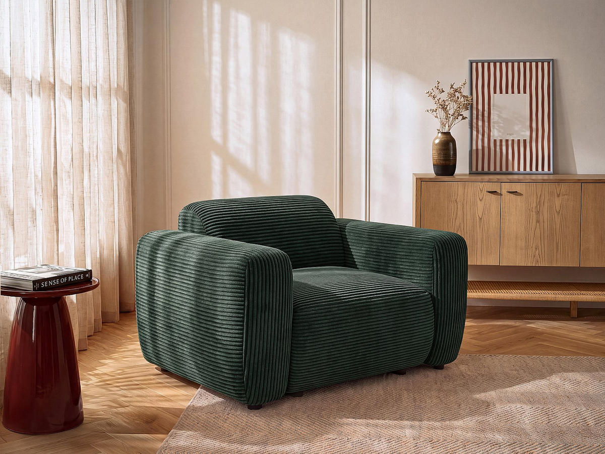 SESSEL mit gerader Rückenlehne - 1 Person - stoff - grün Pogni - Grün, Textil (130/67/97cm) - Vente-Unique