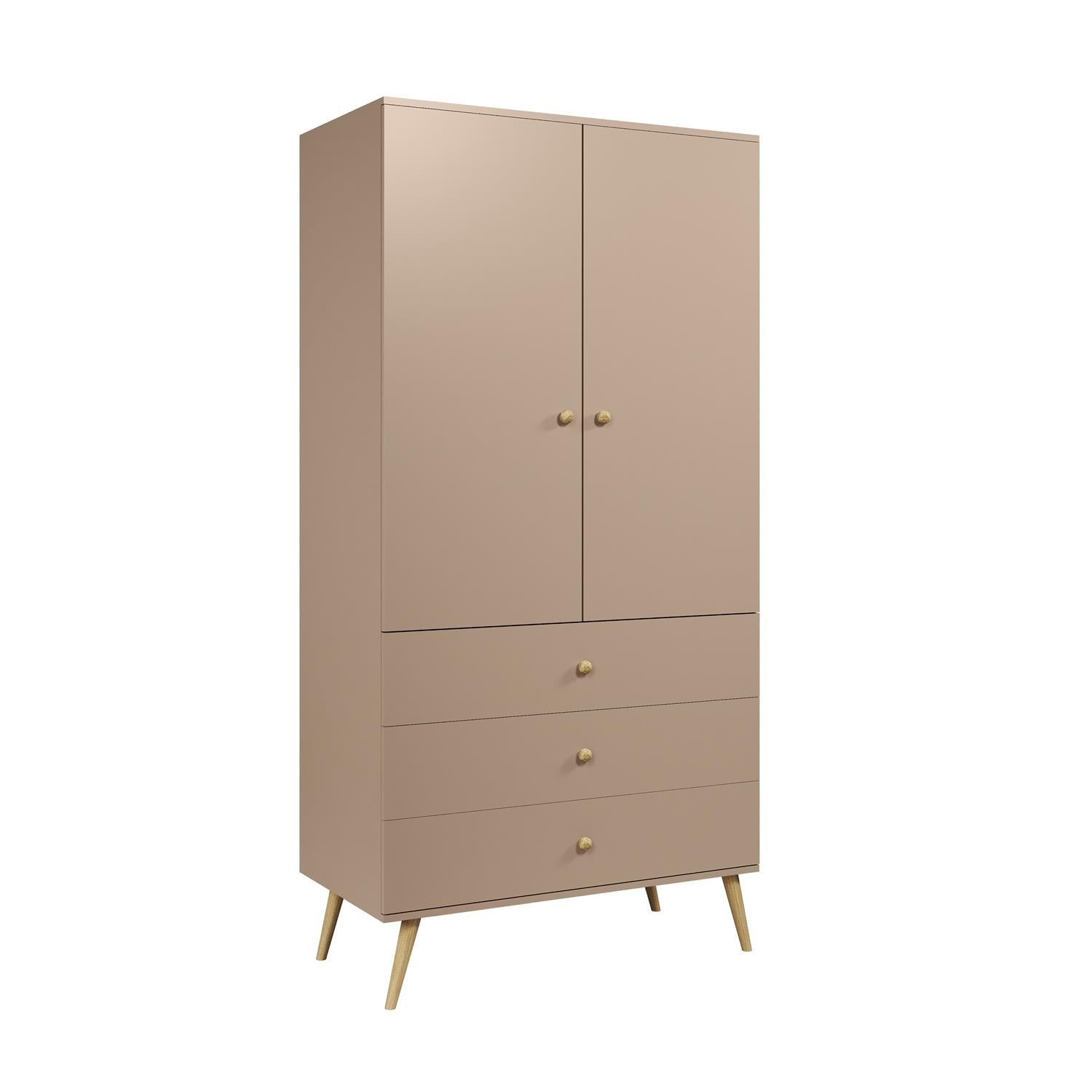 KLEIDERSCHRANK Ikon Beige, zweitüriger Kleiderschrank mit Schubladen - Beige, Holzwerkstoff (100/202/52cm) - Bettso