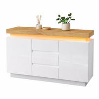 KUCHYŇSKÁ SKŘÍŇ bílá lesklá, zásuvky, LED osvětlení, do obývacího pokoje a ložnice, 140×39×81 cm - bílá, kompozitní dřevo (140/81/39cm) - STILVORA
