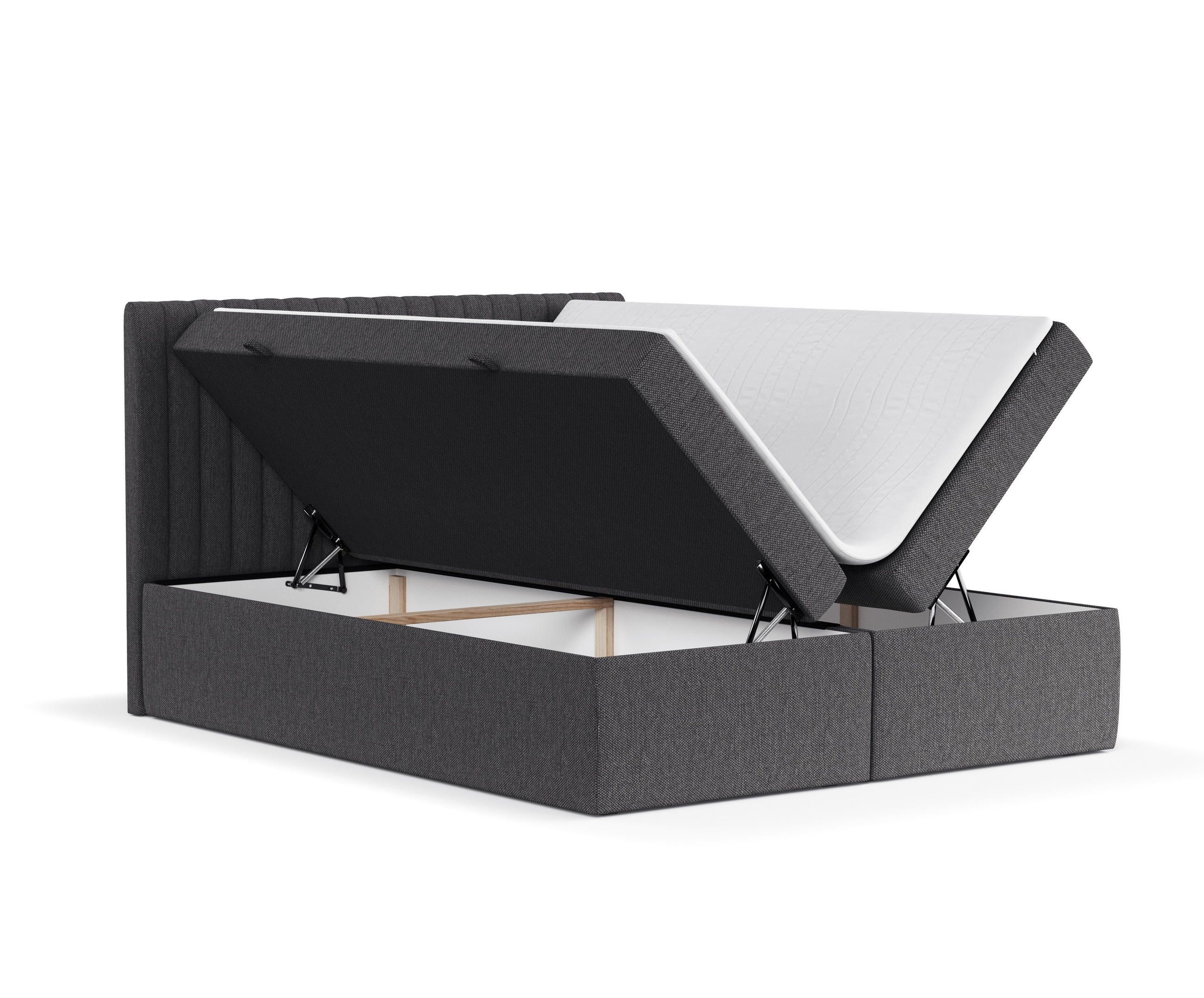 BOXBETT Spencer Anthrazit 180/200 cm mit Matratze und Topper - Anthrazit/Schwarz, Holz/Holzwerkstoff (180/200cm) - Maison de Reve