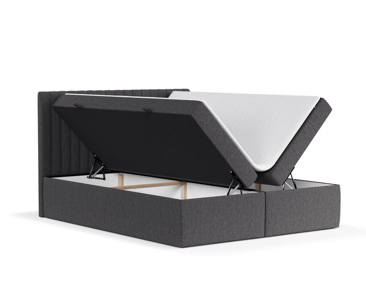 BOXBETT Spencer Anthrazit 180/200 cm mit Matratze und Topper - Anthrazit/Schwarz, Holz/Holzwerkstoff (180/200cm) - Maison de Reve