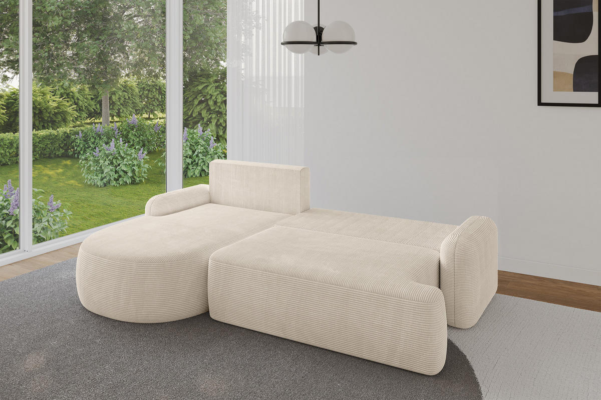 ECKSOFA mit Schlaffunktion und Bettkasten LIRA-L - 264x172x89 Beige - Beige, Holzwerkstoff/Textil (264/172cm) - ALTDECOR