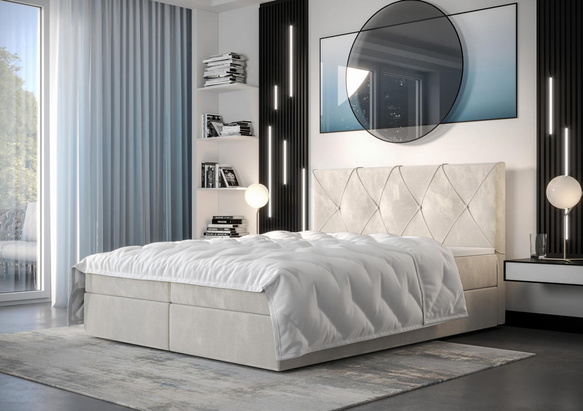 BOXBETT ALTEA 200x200, mit Matratze H3 und Topper, Monolith 02 - Creme, Holz/Kunststoff (200/200cm) - Bedante