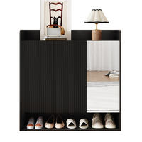 SCHUHSCHRANK 110/35,5/110 cm in Schwarz mit Spiegel und verstellbaren Einlegeböden - Schwarz, Holzwerkstoff (110/110/35.5cm) - Flora Grace