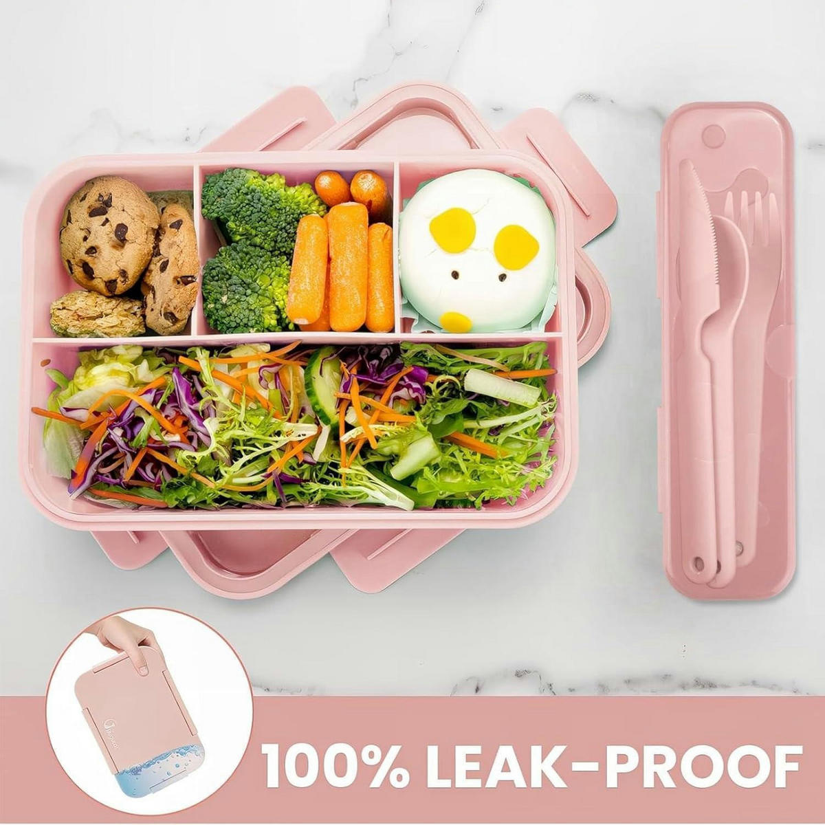 LUNCHBOX 2er Set 4 Abteilungen 1300 ML Rosa Grün - Multicolor, Kunststoff (15/5.5/22cm)