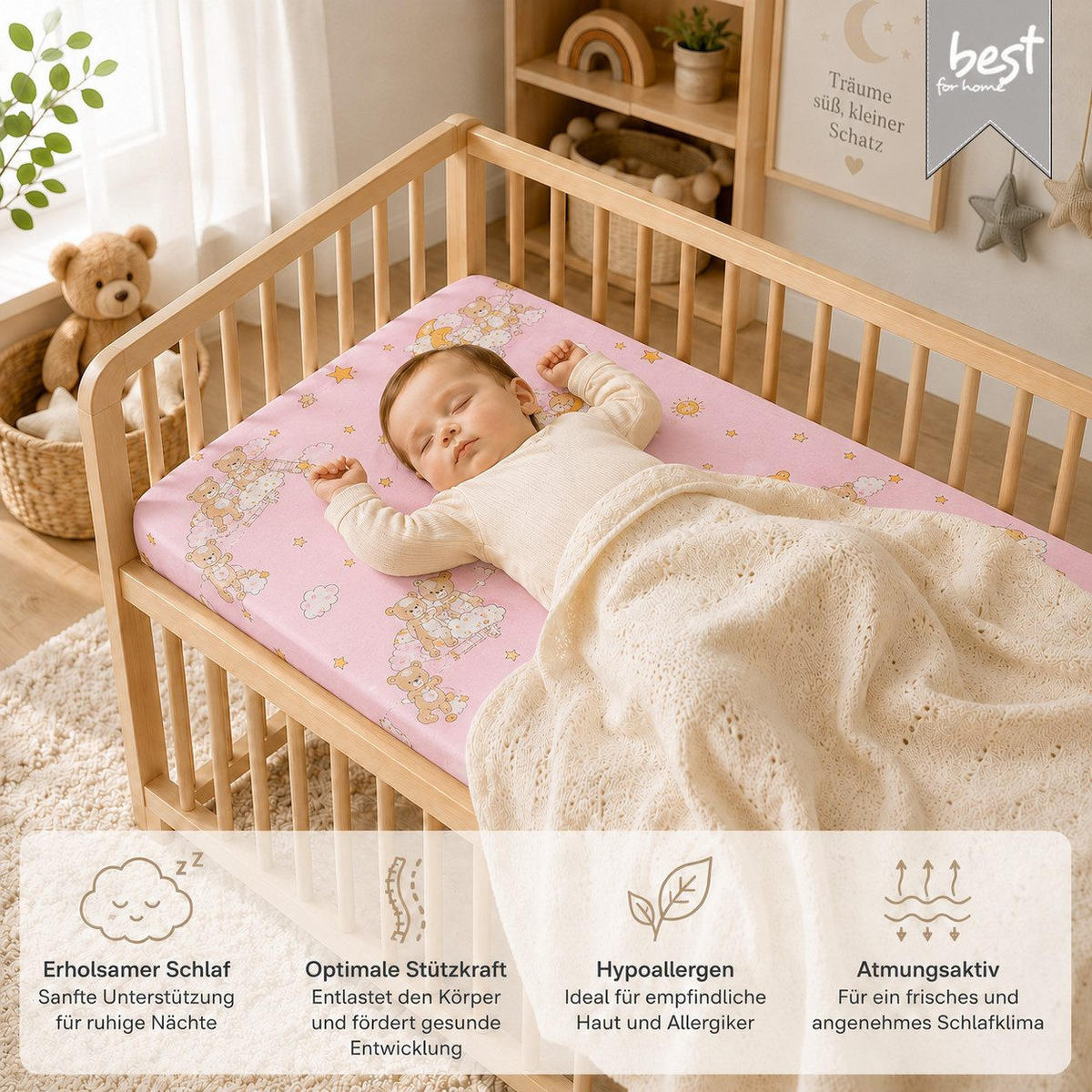 KINDERBETTMATRATZE 70/140 cm, in Rosa - Pink, Naturmaterialien - Best for Kids