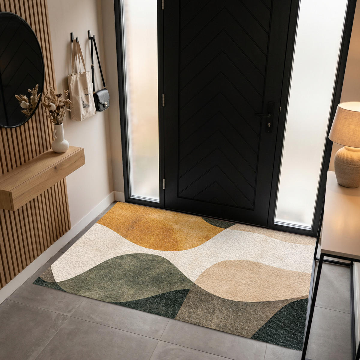 FUSSMATTE Formen - Ockergelb - Abstrakt Flurteppich 180x120 cm - Multicolor, Kunststoff (180/120cm) - MuchoWow
