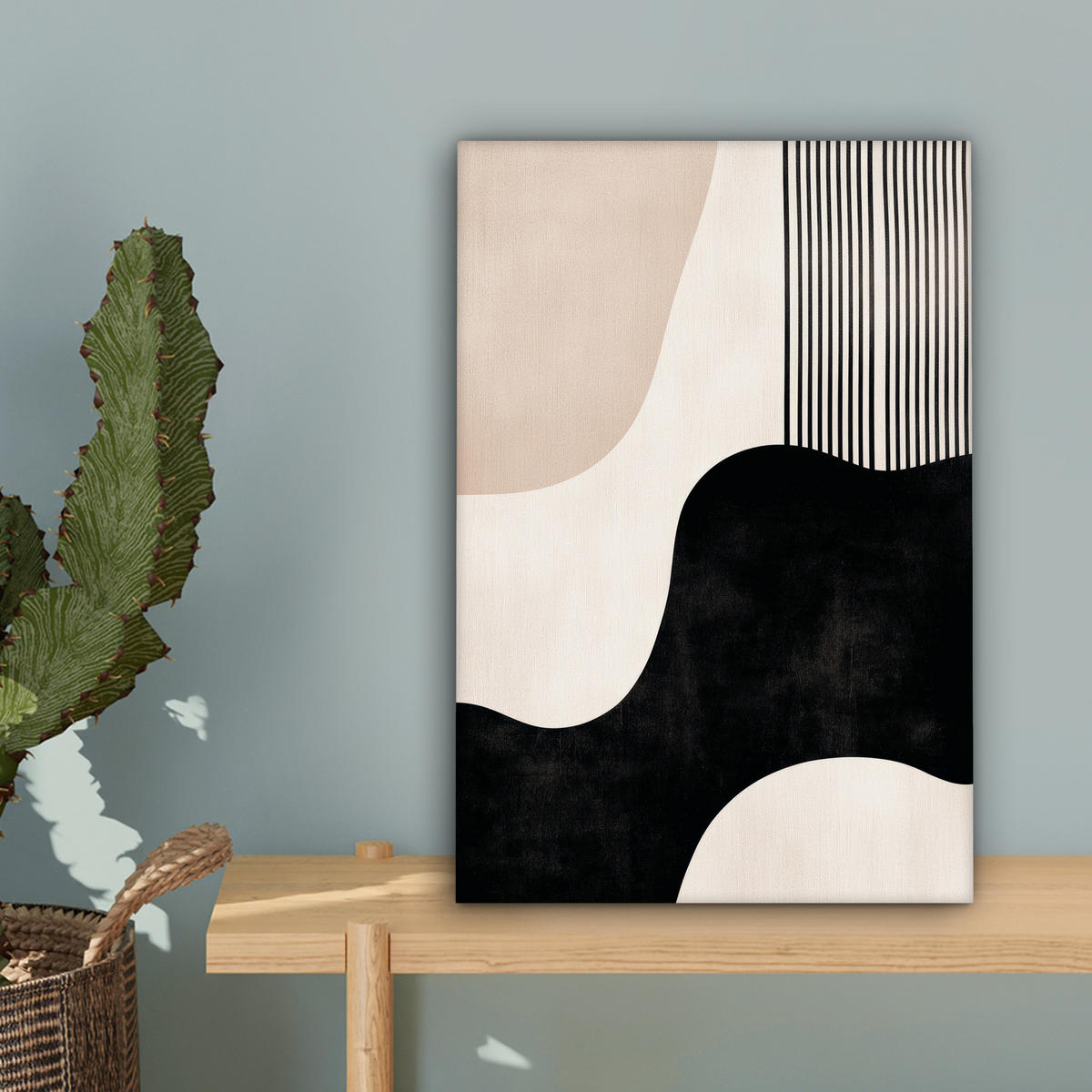 LEINWANDBILD Abstrakt - Japandi - Beige - Modern Deko Wohnzimmer 20x30 cm - Schwarz, Textil (20/30cm) - MuchoWow