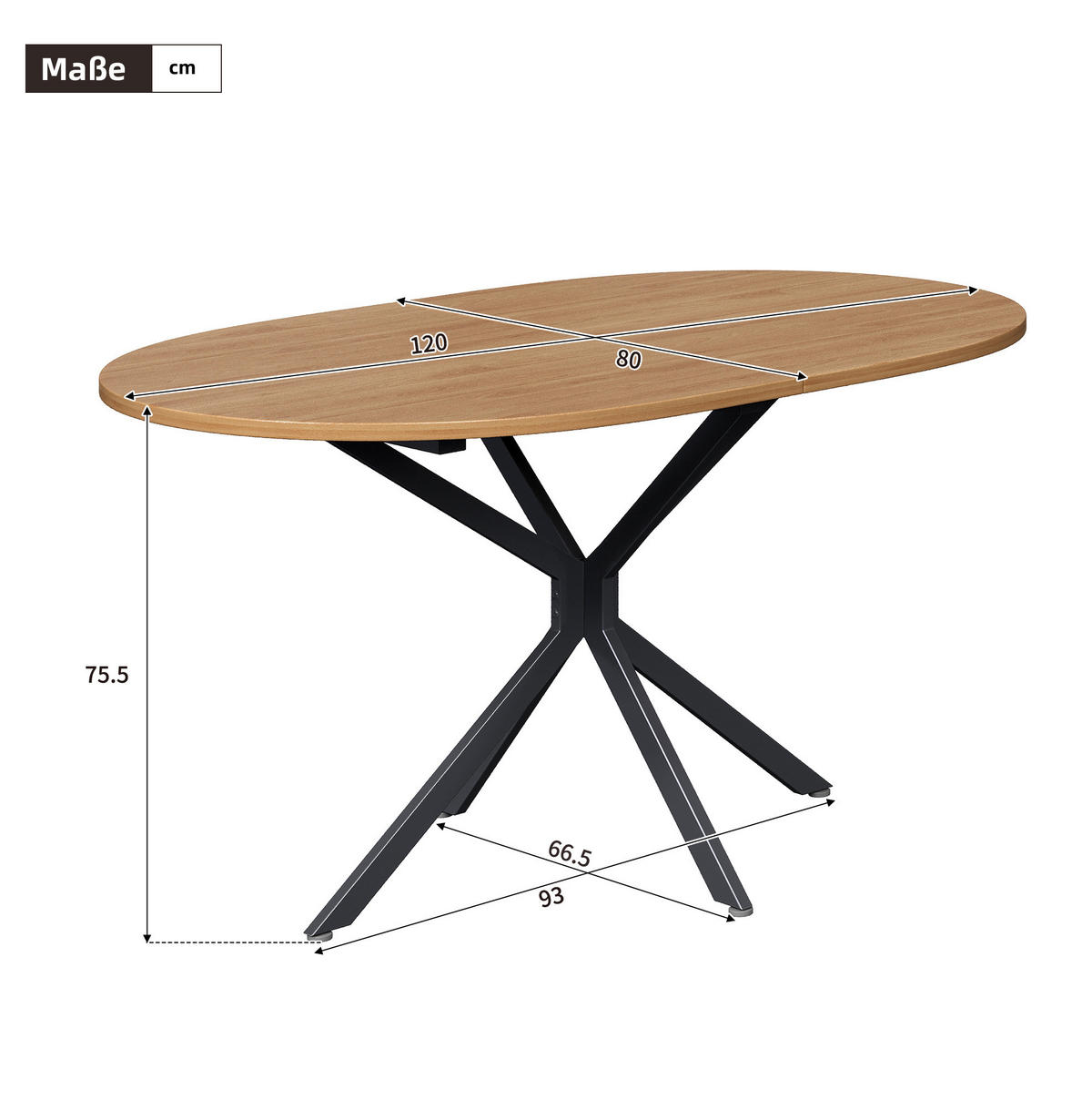 JÍDELNÍ stůl z MDF 120x80x75,5 cm přírodní pro 4–6 osob se stabilní křížovou podnoží - přírodní, kompozitní dřevo (80/120/75.5cm) - Modfu