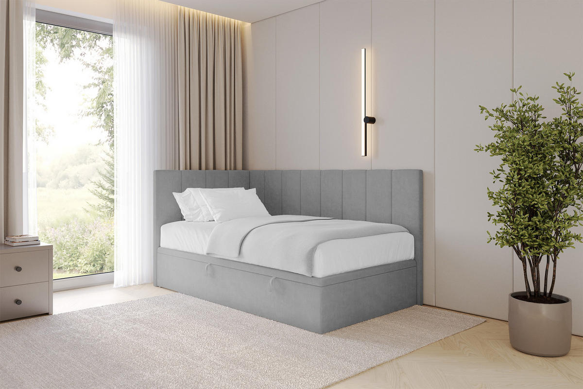 EINZELBETT Jugendbett mit Bettkasten Rechts, ohne Matratze - LOVY 90x200 Grau - Anthrazit, Holzwerkstoff/Textil (90/200cm) - ALTDECOR