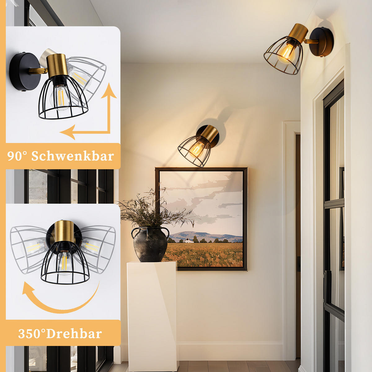 WANDLEUCHTE Veyra 10/13.5/14 cm - Schwarz, Metall (13.5/14/10cm) - ZMH