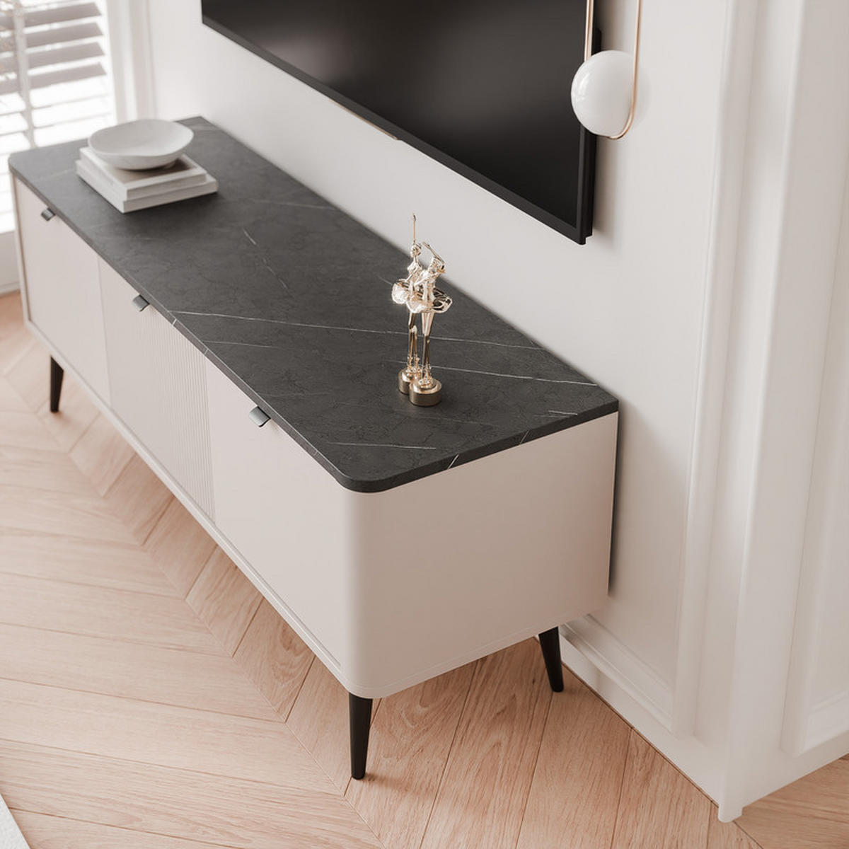 TV-LOWBOARD NAVANI stehend, 130 cm Kaschmir/Grau - Schwarz/Grau, Holzwerkstoff/Metall (130/52/40cm) - Idohome