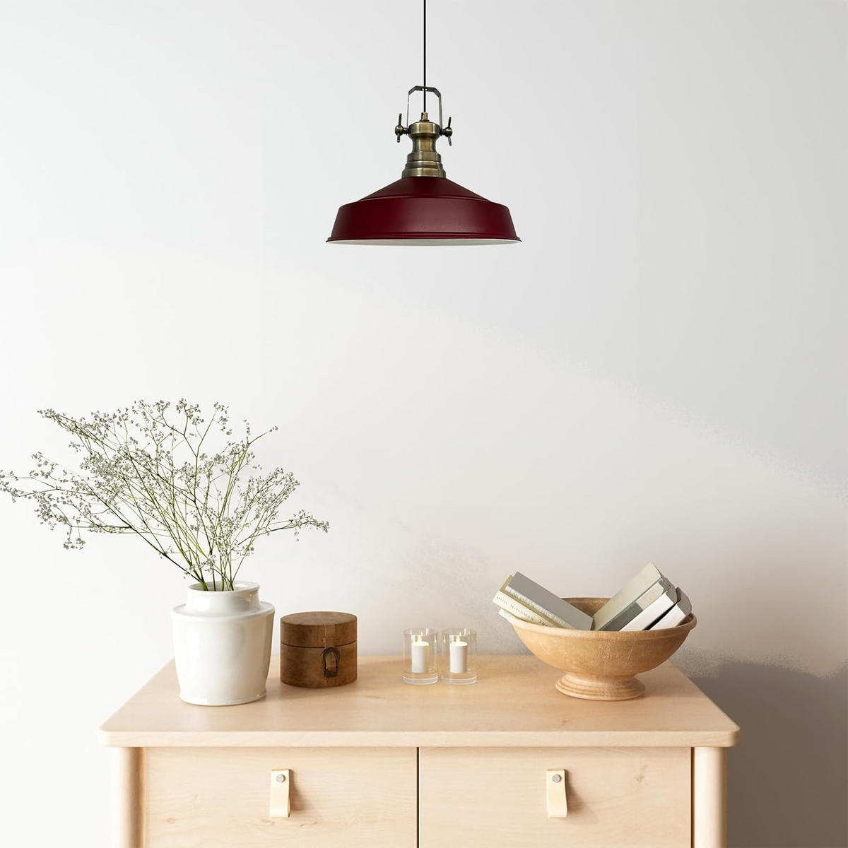 PENDELLEUCHTE Asletl 40/30 cm - Dunkelrot, Metall (30/40/36cm) - Bamyum