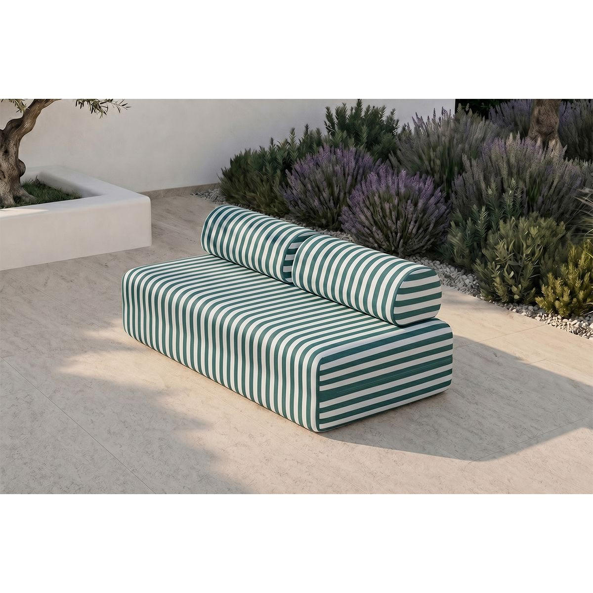 2-3-SITZER-GARTENSOFA mit Streifen in Weiß und Dunkelgrün - Dunkelgrün, Textil (95/70.5/190cm)