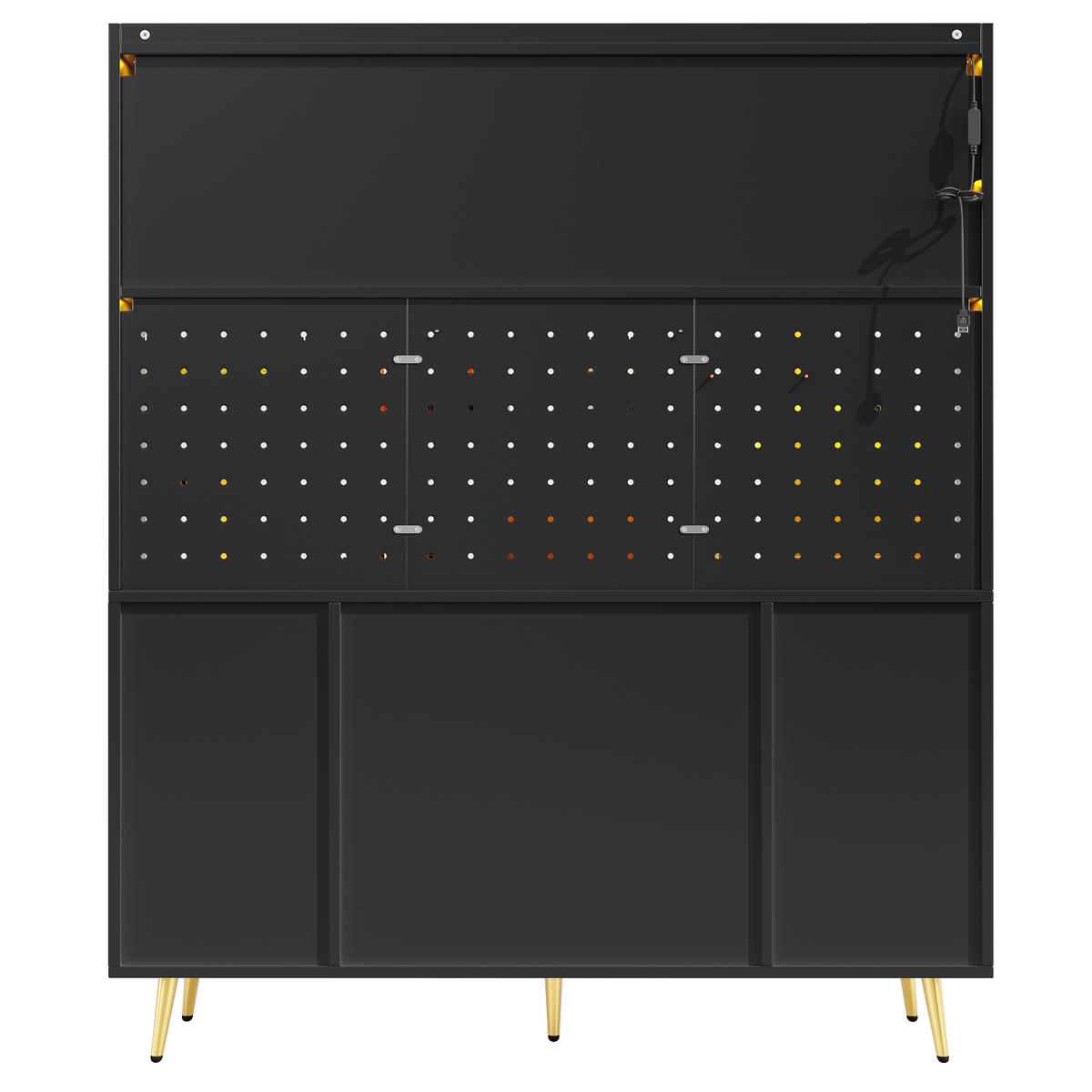 KÜCHENSCHRANK LED Lochwand Glastür Schublade Schwarz - Schwarz, Glas (145/171/39cm) - FLIEKS