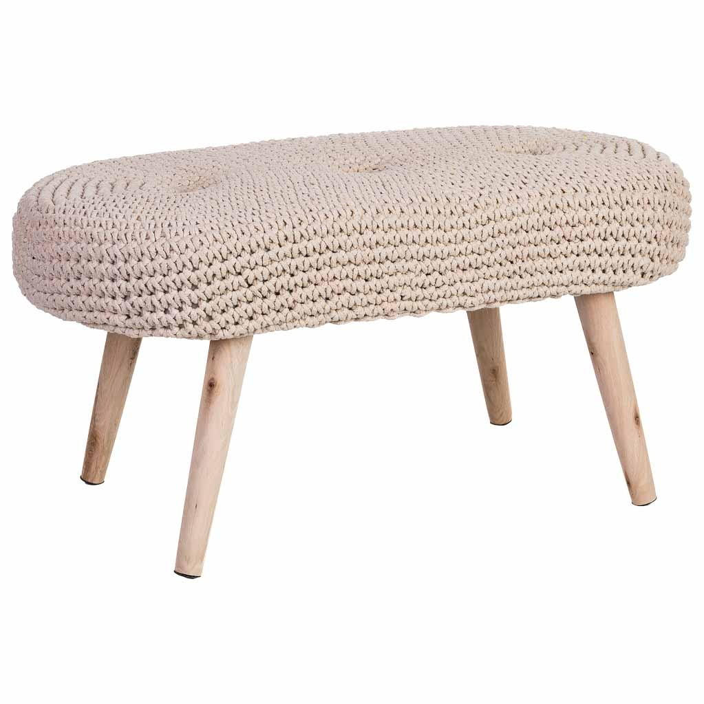HOCKERBANK aus Holz und Baumwolle, beige, 82x43cm - Beige, Holz (82/43/43cm) - Wanderlust