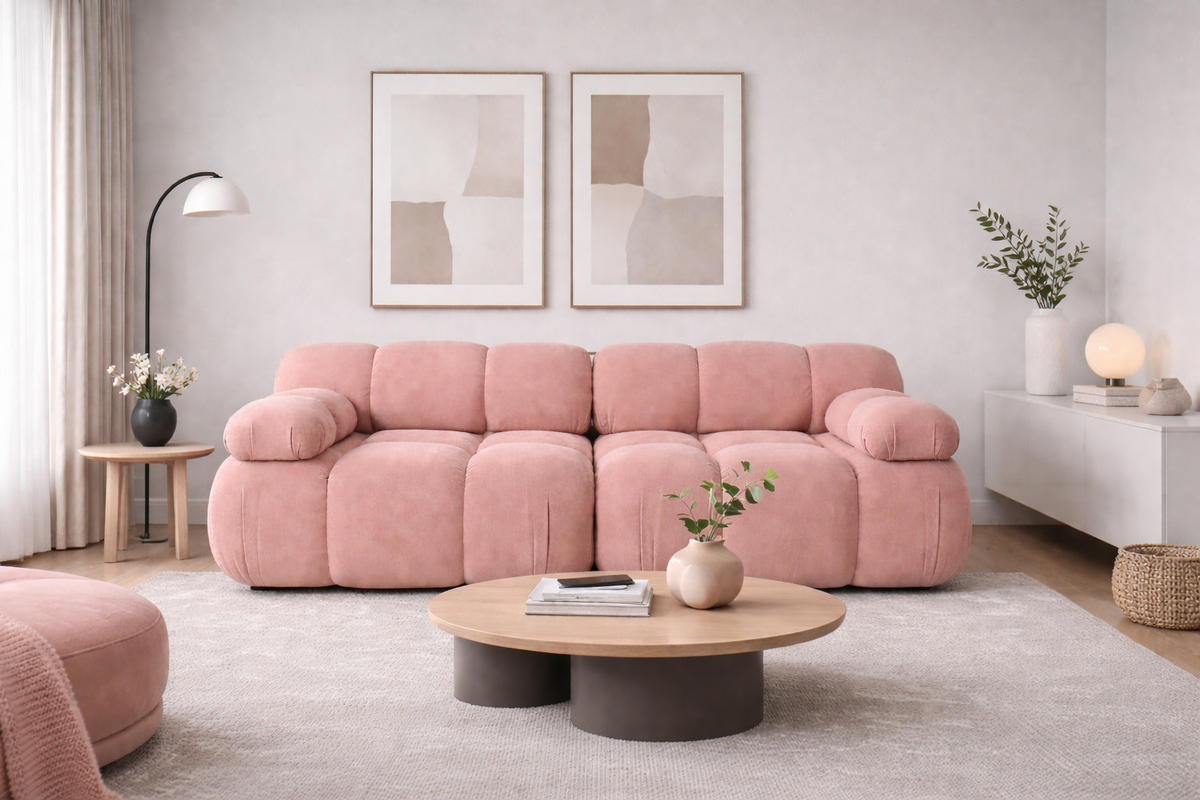 COUCH, 2-Sitzer Modular, Veloursstoff Salvador, Rosa, Selia - Rosa, Holz (190/70/95cm) - Kaiser Möbel