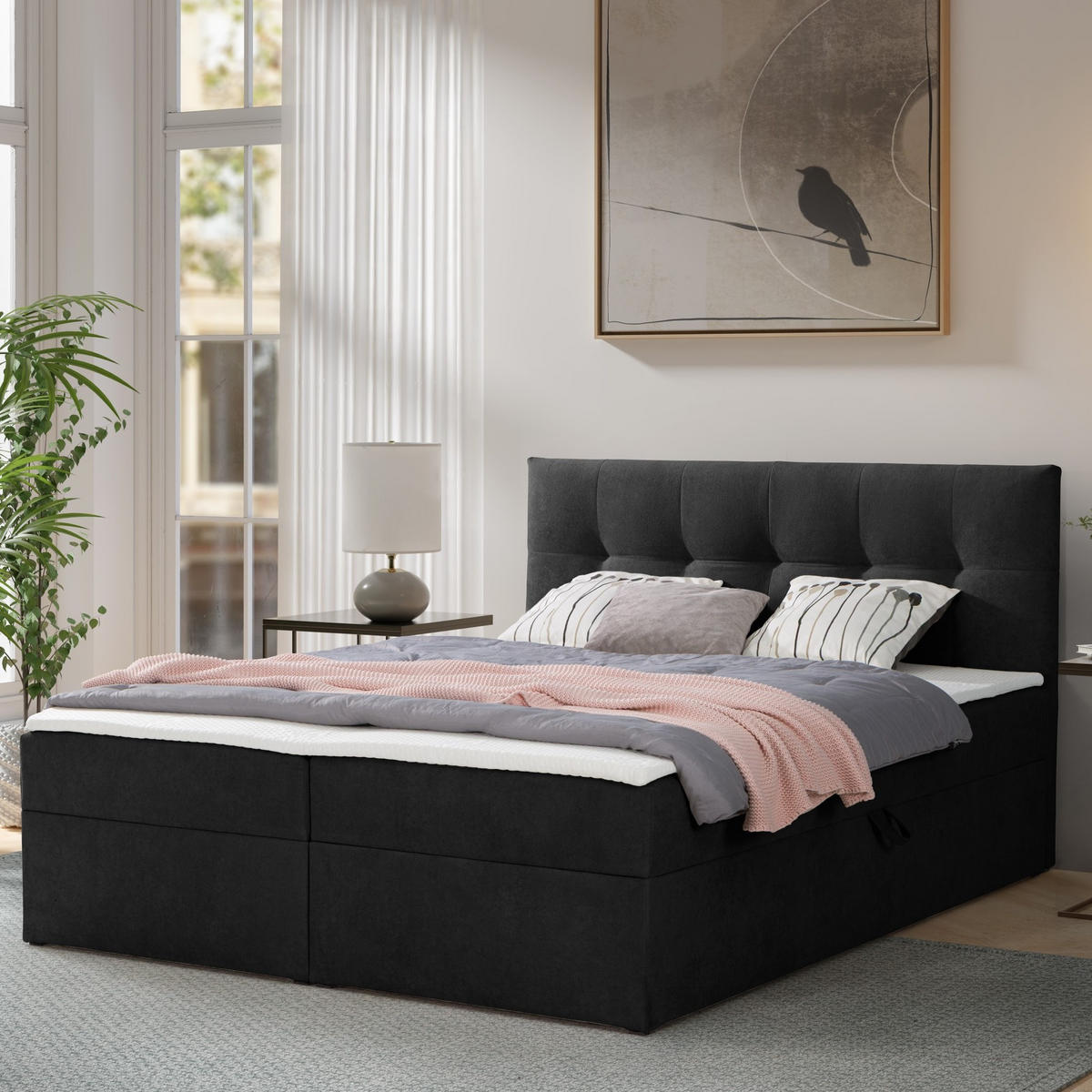 BOXBETT Toronto 160x200 Bonell-Matratze H3 und Topper - Silberfarben/Schwarz, Holz/Holzwerkstoff (160/200cm) - Ravio