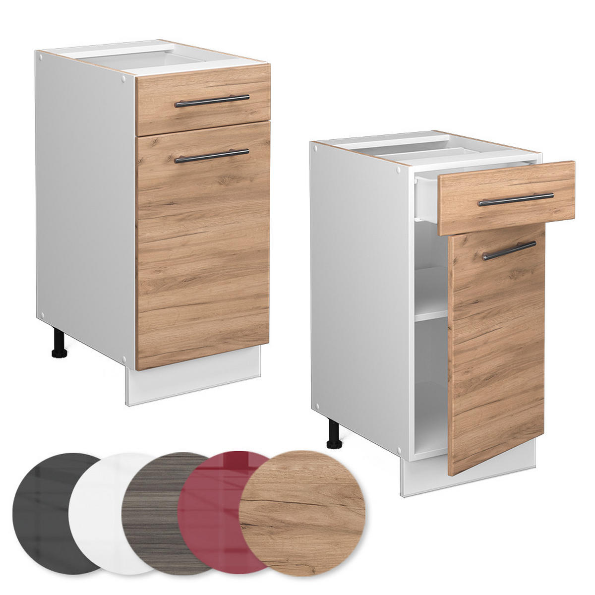 KÜCHENUNTERSCHRANK Fame-Line Goldkraft Eiche 40 cm, AP Marmor - Eiche Wotan/Weiß, Holzwerkstoff (40/82/60cm) - Vicco