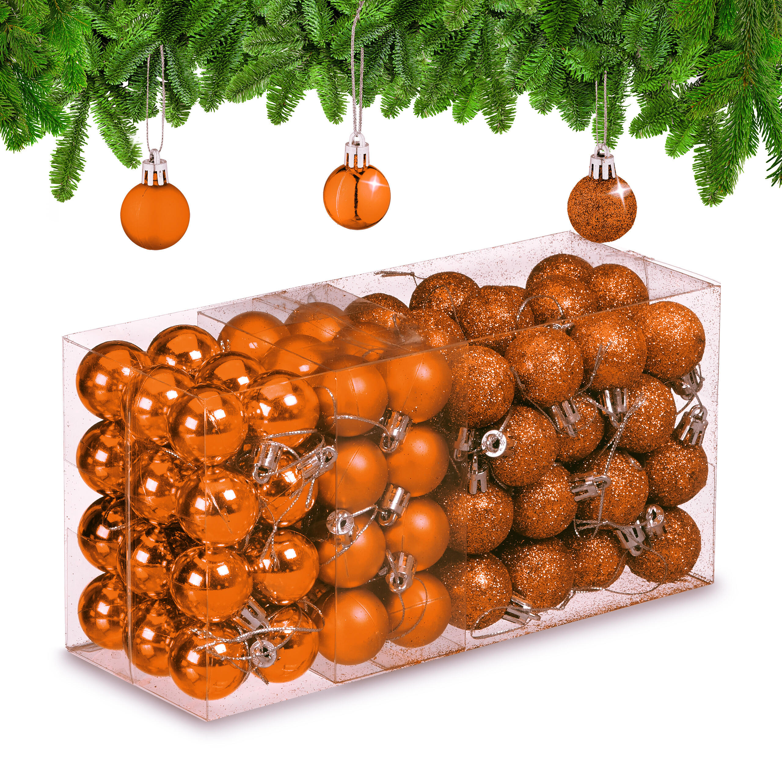 96-TLG.WEIHNACHTSKUGELN-SET - Orange, Kunststoff (3/4/3cm) - Relaxdays