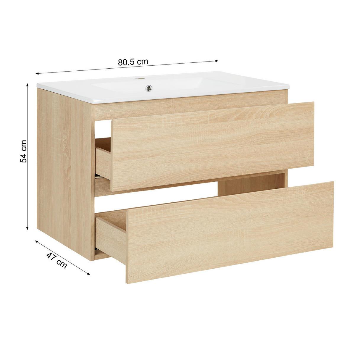 WASCHTISCHKOMBI 80 cm Eiche - Eichefarben, Holz/Keramik (80/54/47cm) - Homestyle4u