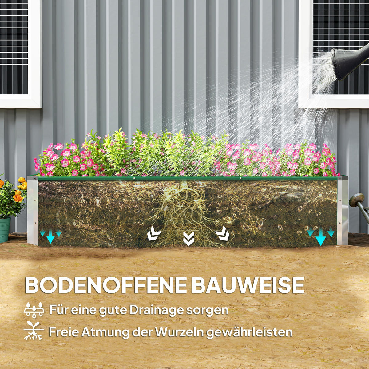 HOCHBEET 183x47x40 cm Stahl grün - Grün, Metall (183/40/47cm) - LEBENLANG