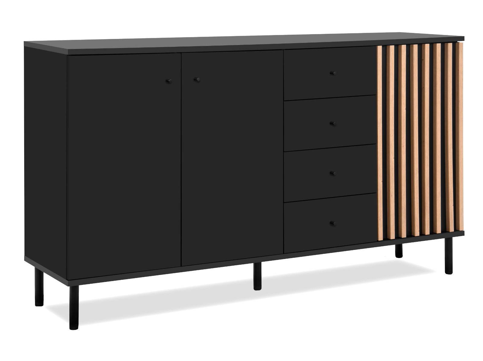 SIDEBOARD schwarz, Eiche Artisan 160 cm, Kommode mit viel Stauraum - Schwarz/Eiche Artisan, Holzwerkstoff/Metall (160/90/40cm) - Furn.Design