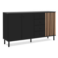 SIDEBOARD schwarz, Eiche Artisan 160 cm, Kommode mit viel Stauraum - Schwarz/Eiche Artisan, Holzwerkstoff/Metall (160/90/40cm) - Furn.Design