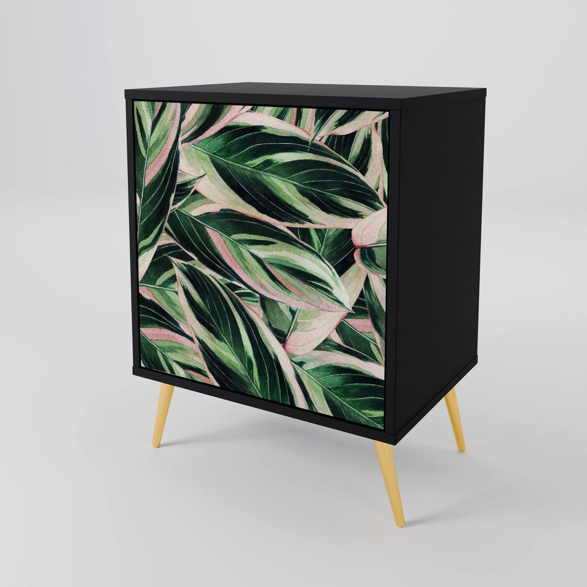 SIDEBOARD EERIE STROMANTHE, Schwarz, 57,5x42x67,5 cm, Schwarze Metall-Rahmenfüße - Multicolor/Schwarz, Holzwerkstoff/Metall (57.5/67.5/42cm) - SpaceRebels