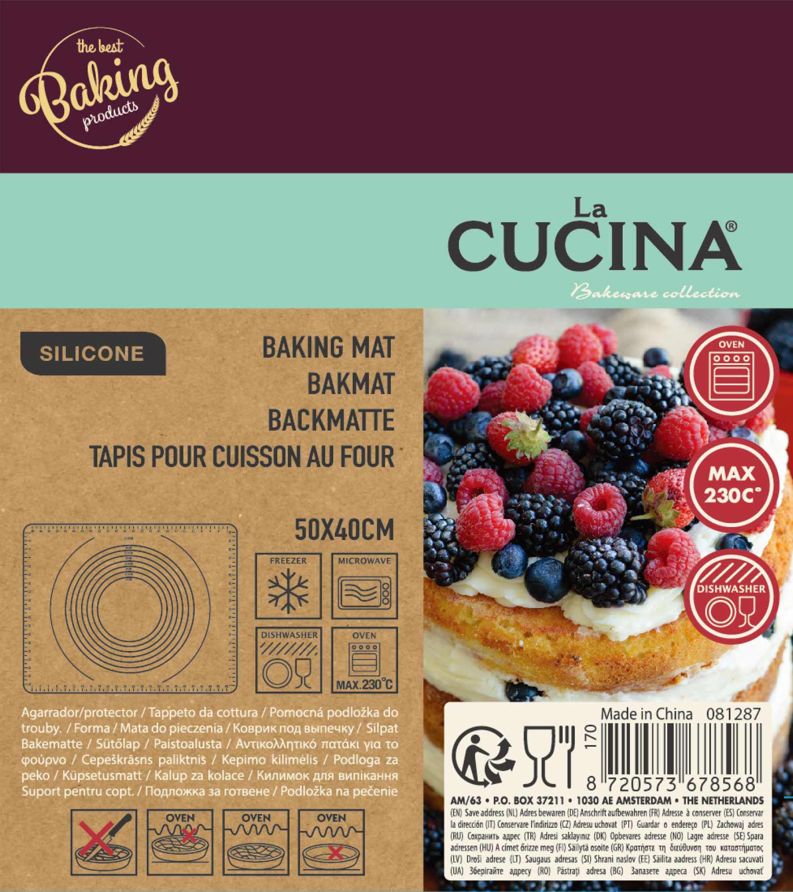 BACKMATTE Silikon 50/40 cm - Rot, Kunststoff (40/50cm) - La Cucina