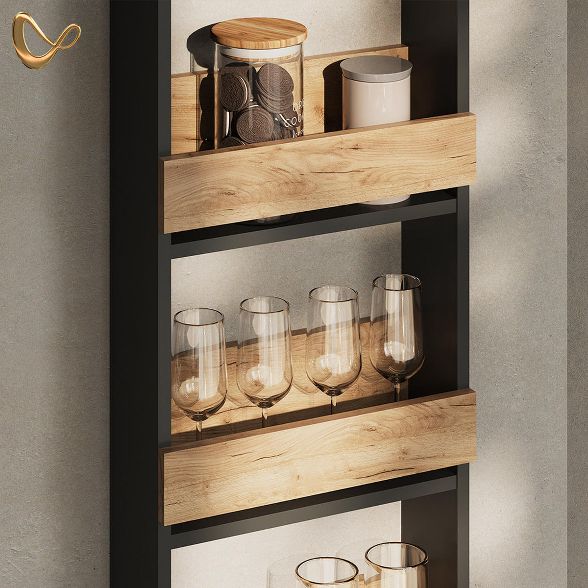 WEINGLASREGAL Regusa Goldkraft Eiche/Anthrazit 40 x 98 cm - Honigeiche/Anthrazit, Holzwerkstoff (40/98/15.1cm) - Livinity®