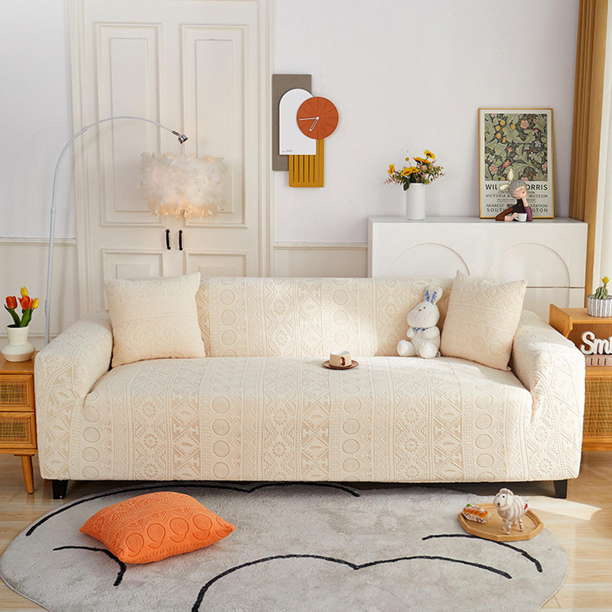SOFABEZUG Beige 2-Sitzer 145–185 cm - Beige, Textil (145/185cm) - Kaket
