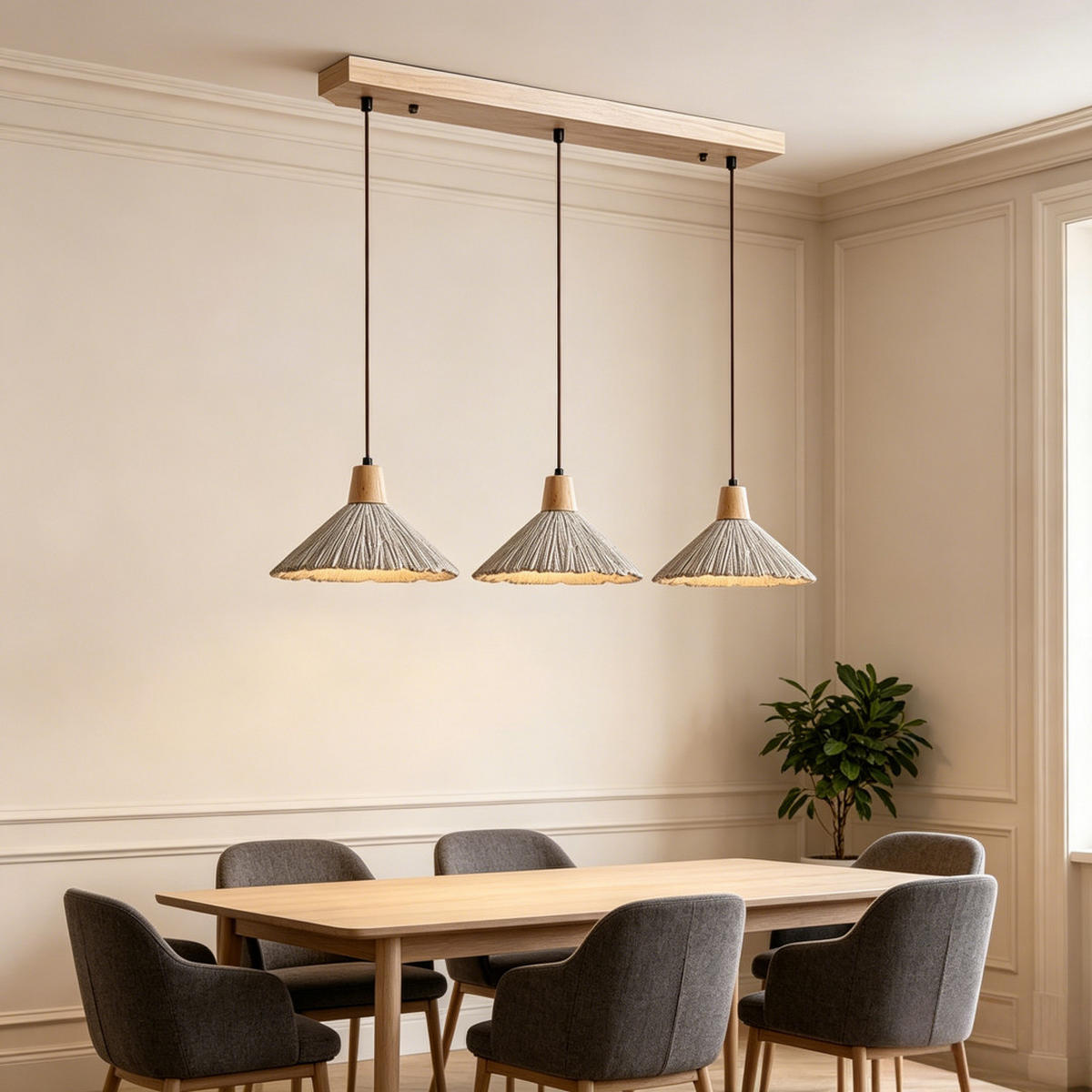 PENDELLEUCHTEN Beton & Holz, Wabi Sabi 3ER SET 70CM - Gelb, Naturmaterialien (170/70/30cm) - Weltevree