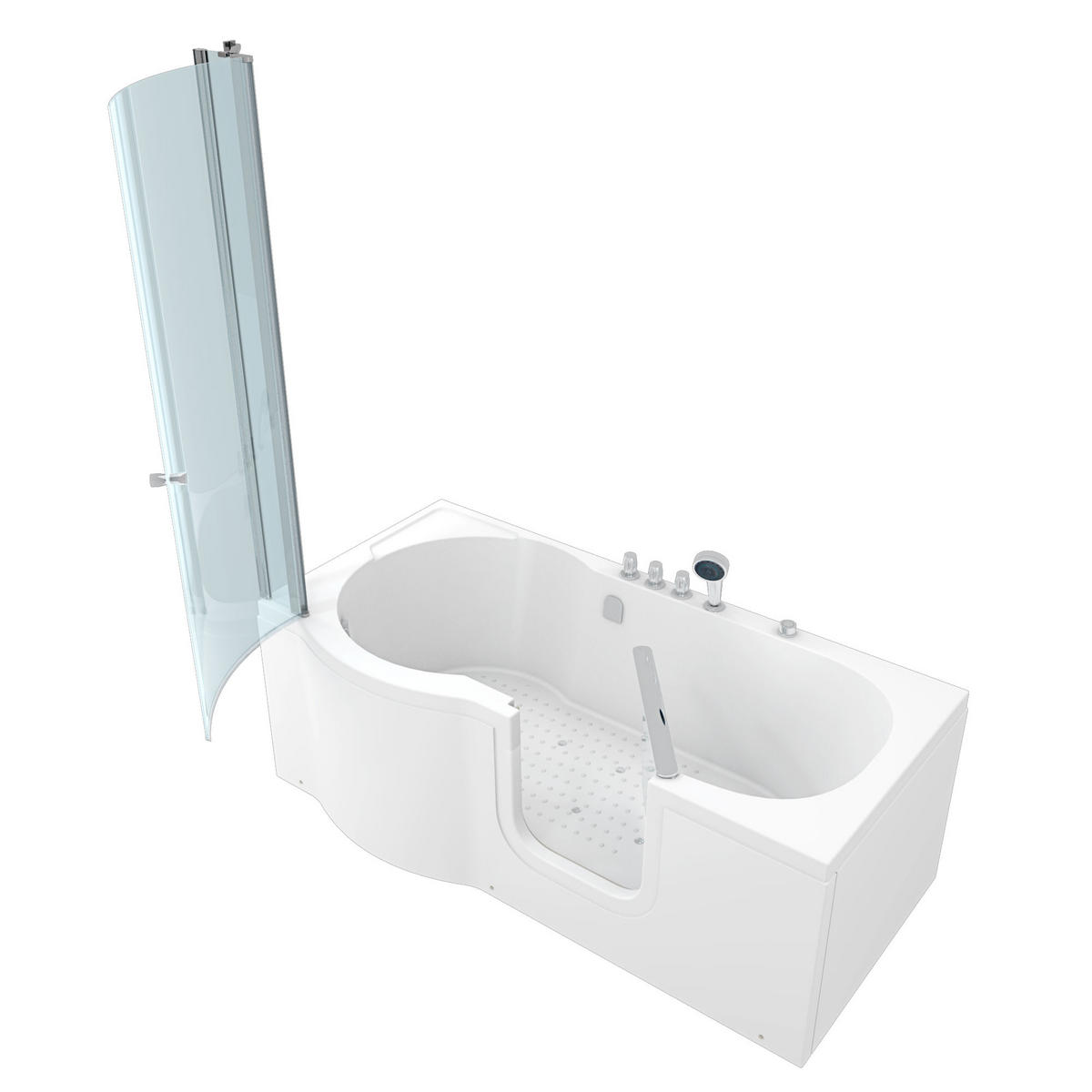 SENIORENDUSCHE Sitzwanne mit Tür S12D-TH-AIR-R-EC 85x170 cm - Weiß, Glas/Kunststoff (170/200/85cm) - AcquaVapore by Sandra Jentho