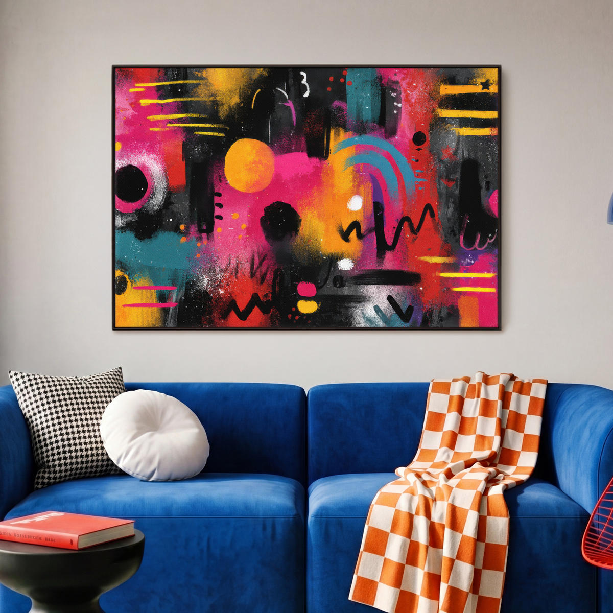 LEINWAND Bilder mit Rahmen - Farbflächen - Formen - Bunt - Abstrakt - 90x60 - Pink, Textil (90/60cm) - MuchoWow