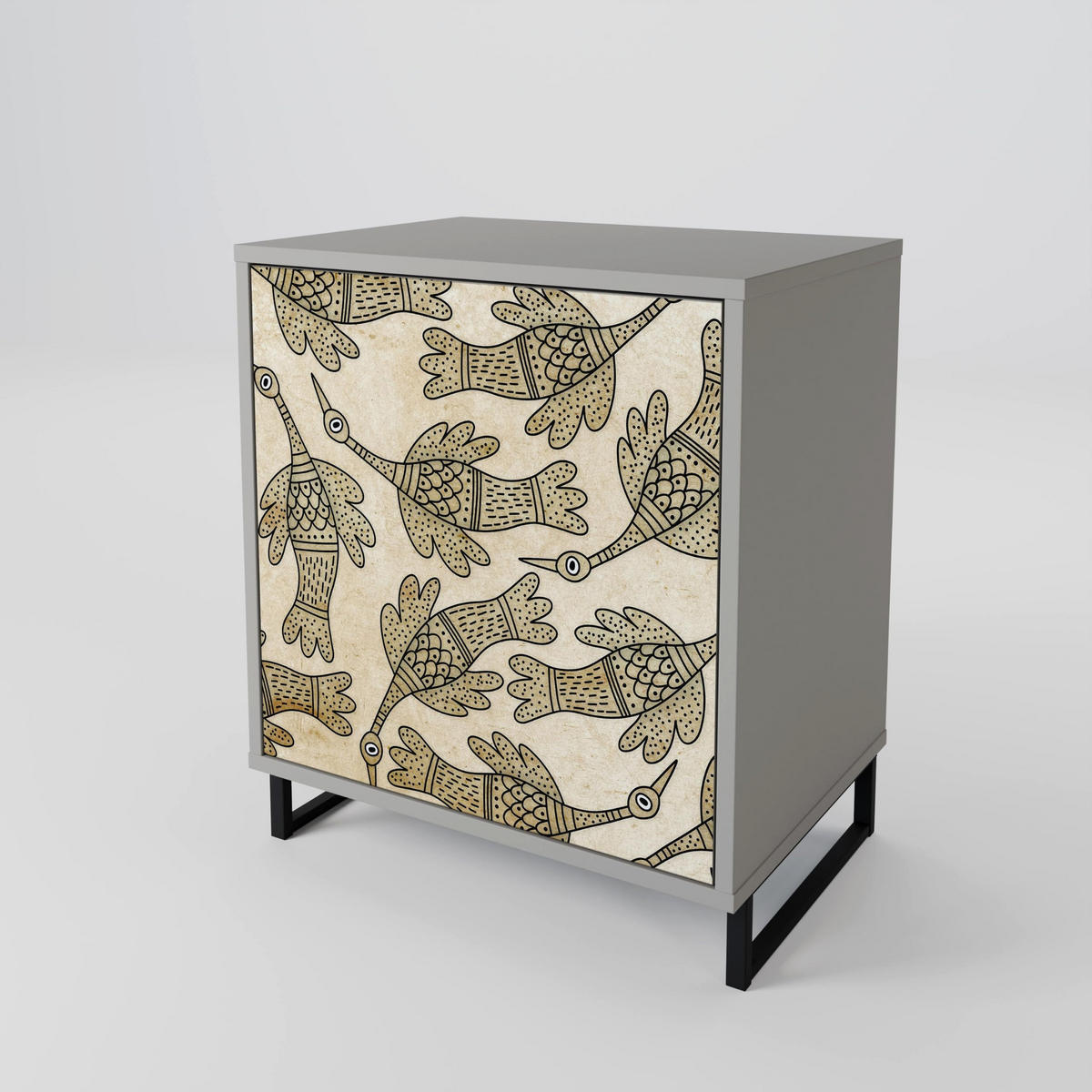 SIDEBOARD ALMONDINE SONGBIRD, Grau, 57,5x42x77,5 cm, Schräge Buchenholzfüße - Buchefarben/Multicolor, Holzwerkstoff/Buchenholz (57.5/77.5/42cm) - SpaceRebels