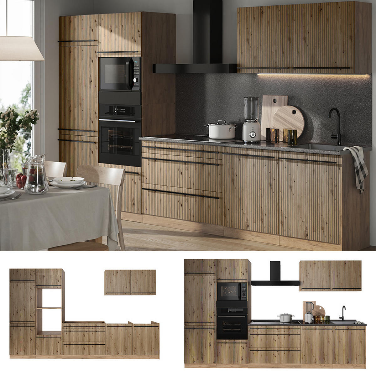 KUCHYŇSKÝ KOUT R-Line, Řemeslný dub/Zlatý mocný dub, 340 cm pracovná doska Dub Goldkraft - medově dubová/dub artisan, kompozitní dřevo (340/206.8/60cm) - Vicco