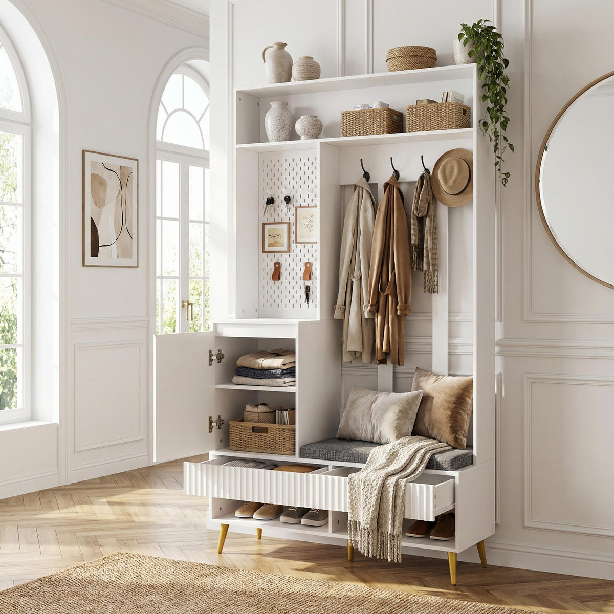 GARDEROBEN-SET 100 cm in Weiß 6-in-1 Flurgarderobe - Weiß, Holzwerkstoff (100/180/35cm) - Urban Meuble