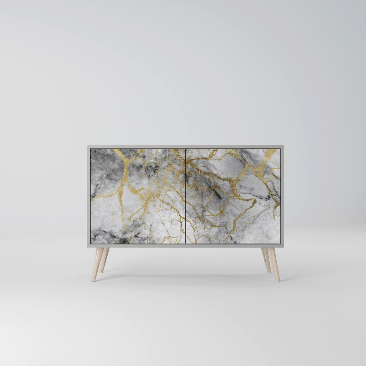 SIDEBOARD TIMELESS GLIDE, Eicheneffekt, 111x42x77,5 cm, 2 Türen - Eichefarben/Buchefarben, Holzwerkstoff/Buchenholz (111/77.5/42cm) - SpaceRebels