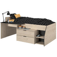 HOCHBETT Jugendzimmer Bett 90 x 200 cm 2x Schubkasten, Stauraum - Eichefarben/Schwarz, Holz/Holzwerkstoff (90/200cm) - Parisot Meuble