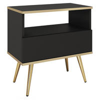 NACHTTISCH 54 cm Rodi mit Schublade auf Beinen, Schwarz + Gold - Goldfarben/Schwarz, Holz (54/59/39cm) - Emporius