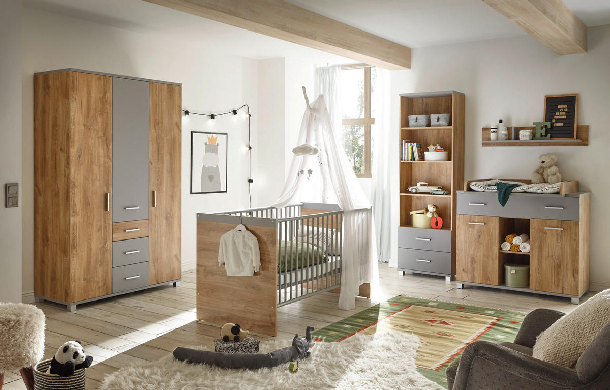 BABYZIMMER Larissa in Bolton Oak und Arktisgrau 5 teilig - Braun, Holzwerkstoff (120/200/80cm)